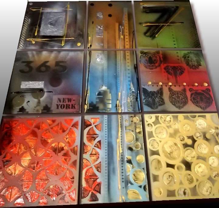 Grand tableau abstrait multi panneaux